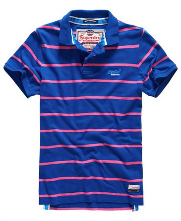 Superdry Men's Men's Miami Stripe Polo Shirt Blue / Voltage Blue/Echo Pink - Size: XL