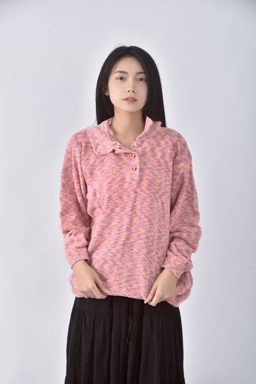 (F) 質感落肩粉色長袖上衣