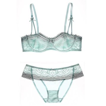 女士法式女性感鏤空透明蕾絲舒適透氣文胸罩套裝超薄款半杯內衣