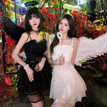 ✨MIMI 🎃翅膀背飾 天使惡魔羽毛翅膀 蝙蝠翅膀 服飾小道具天使翅膀背飾精靈惡魔萬聖節服裝cos白色黑色羽毛成人服飾