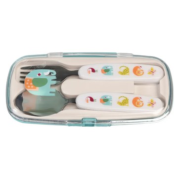 Rex LONDON 兒童餐具3件組  湯匙 + 叉子 + 收納盒  熱帶動物  1組