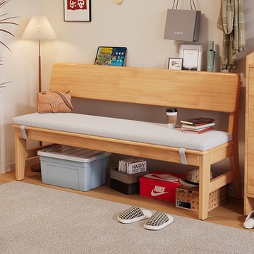 HappyLife 簡約實木靠背長凳 附坐墊 120公分 Y11862