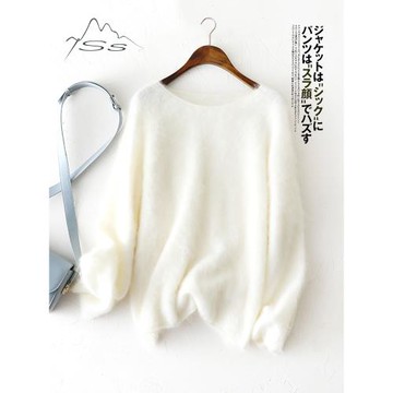 純凈如心~羊絨衫女拉絨圓領拉毛加厚長毛100純山羊絨外穿針織毛衣