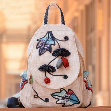 Sp house 秋天風情立體布面女款兩用後背包(米白色)