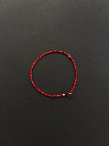 日系小眾unique混搭紅色系 vintage做舊925銀扣極細手鏈 時尚百搭