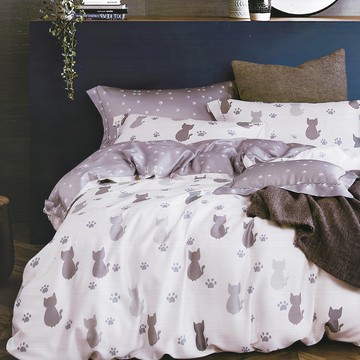 Prawear 巴麗維亞 40支100%萊賽爾天絲兩用被床包  被套 + 床墊套 + 枕套組  床包105 x 186 x 30cm + 兩用被套135 x 195cm + 薄枕套45 x 75cm  仰星星 白色 + 灰色