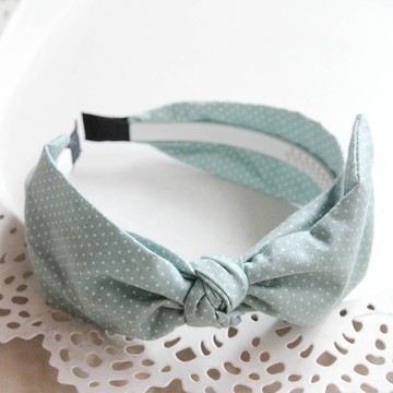 粉綠水玉點點兔耳髮箍