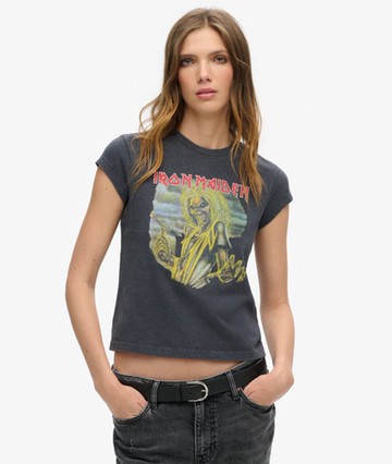 Superdry Women's Women's Iron Maiden x Cap Sleeve Band T-shirt Black / Mid Merch Black - Size: 12 Size: 8