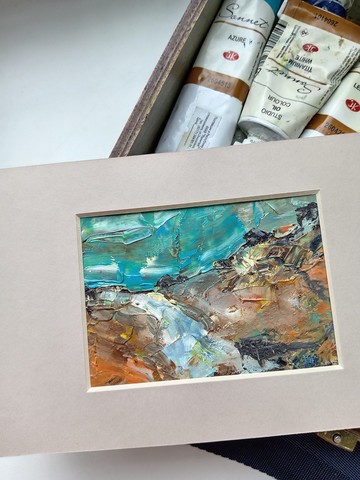 ACEO 原創藝術油畫風景。收藏級微型 2.5x3.5 英寸