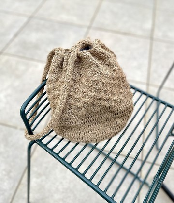 麻繩編織籃形圓底束口單肩包