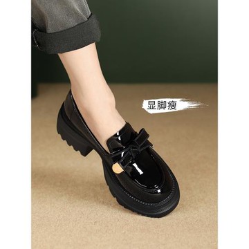 真皮墊樂福鞋女2025年春夏英倫風小皮鞋增高單鞋黑色厚底超軟亮面