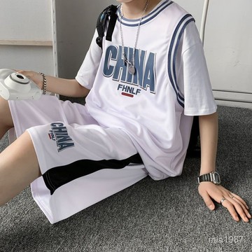【男士套裝】夏季運動套裝男韓版潮流百搭帥氣寬鬆籃球球衣短袖T恤短褲兩件套 NKDZ
