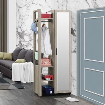 Boden-倫科2.3尺鏡門高鞋櫃/玄關收納櫃/隔間置物櫃/開放式二格吊衣櫃