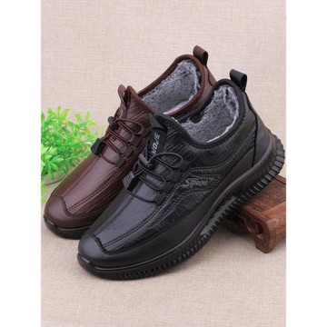 老北京布鞋男棉鞋加絨保暖中老年爸爸鞋黑圓頭冬季防滑軟底休閑鞋