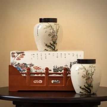 中式密封罐茶葉包裝精品高檔茶葉罐陶瓷罐子竹制禮盒空盒儲茶罐