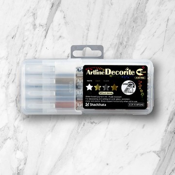 日本 SHACHIHATA   毛刷型螢光水板筆-4入/金屬系列