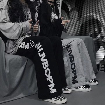 直筒運動闊腿褲女寬松休閒長褲子男女潮流韓版原宿風百搭春裝新款