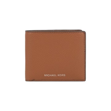 Michael Kors 銀字Logo 荔枝皮革對開證件照短夾(焦糖色)