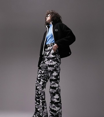Topshop Tall Sno straight leg ski trouser in camo print-White