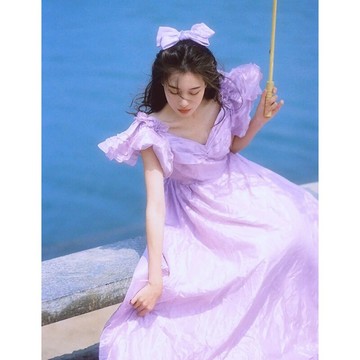 洛麗塔法式在逃公主古著vintage初戀裙夏2022新款紫色連衣裙溫柔