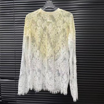 付新博女裝小眾漸變色設計寬松中長款蕾絲T恤女14884