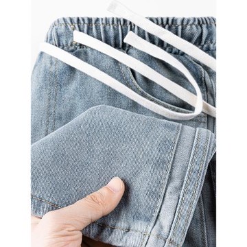 水洗做舊！復古藍直筒牛仔褲男女春夏季寬松休閑褲美式高街闊腿褲