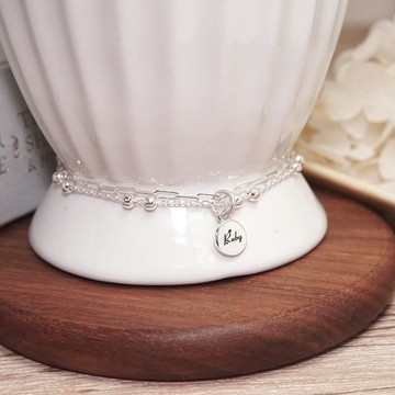 純銀刻字 繁星手鍊 長方圈設計 刻字銀墜款 925純銀 女生手鍊