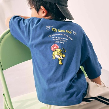 日本 devirock - 100%棉 世界美食印花短袖上衣-越南風-經典藍