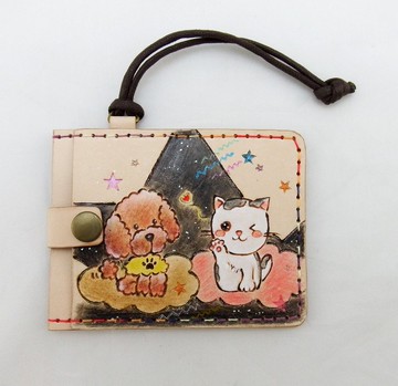 植鞣皮革三層卡套證件套 最佳拍檔-狗狗汪星人&貓星人