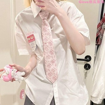 【粉色襯衫女 夏季 休閒 百搭 寬鬆 顯瘦 短袖 polo領 學院風 日系 可愛 少女 jk翻領襯衫 古巴領 襯衫女 可