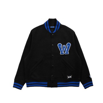 拳魂重磅拼接棒球外套-霧黑