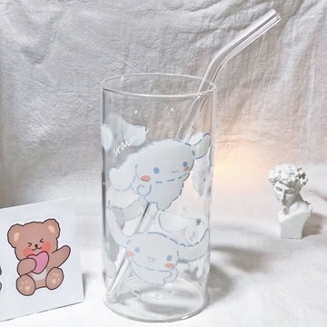 大耳狗水杯 玉桂狗玻璃杯耐高溫早餐杯子女學生高顏值韓版簡約網紅水杯ins風