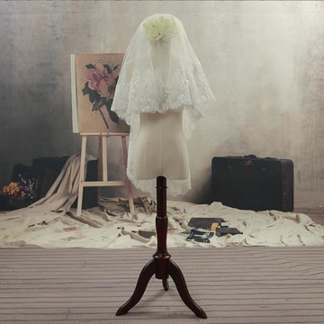 新款韓式頭紗月下相戀新娘婚紗短款頭紗蕾絲亮片簡約頭紗