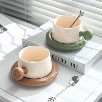 馬克龍撞色陶瓷咖啡杯餐廳家用下午茶杯碟套裝早餐杯茶杯杯水杯