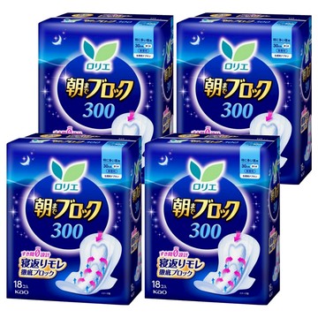 Laurier 蕾妮亞 超吸收防側漏衛生棉 護翼型 30cm 無香  夜用  18片  4包