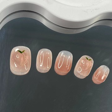 水蜜桃新款純手工穿戴甲可愛屁桃暈染漸變純欲風顯白美甲貼片