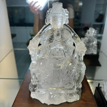 （大）天然水晶 頂級激光料 白水晶 媽祖雕件（有附底座）白水晶媽祖 雕件 送禮收藏 天然水晶媽祖擺件