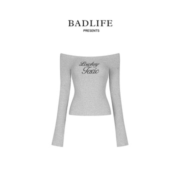 BADLIFE - TWENTI 一字領露肩上衣｜長袖修身上衣 字母燙鑽性感短版女裝