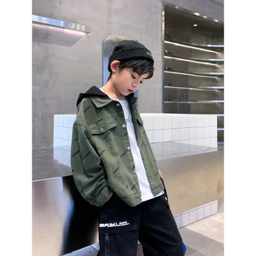 男童外套春秋2023新款大童連帽春裝上衣潮洋氣男孩炸街兒童裝夾克