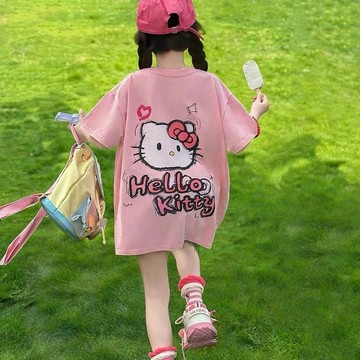 Mini baby🌷童裝女童純棉夏季短袖T恤女孩寬鬆上衣薄款凱蒂兒童半袖