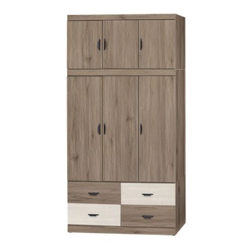 【綠活居】匈牙利   現代4尺六門四抽加高衣櫃/收納櫃(二色可選)-120x55x240cm免組