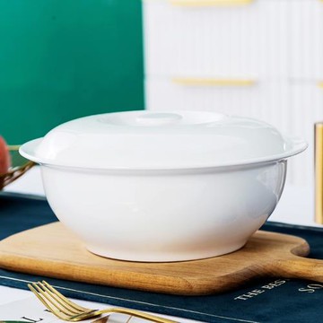 家用純白色骨瓷大號裝湯碗帶蓋子中式創意圓形不燙手陶瓷湯盆湯鍋