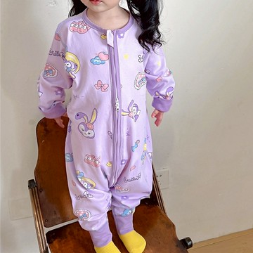 愛北鼻 兒童款 無痕長袖防踢被 蝴蝶結紫兔 140