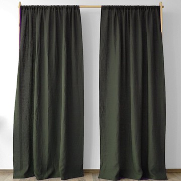 炭綠色常規和遮光麻窗簾 / 定制窗簾 / 2 個面板