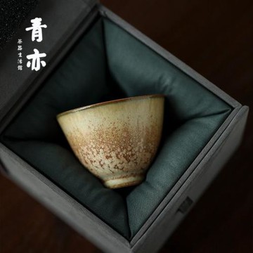青亦丨景德鎮手工窯變主人杯高溫柴燒黃色釉古樸茶杯80ml個人杯