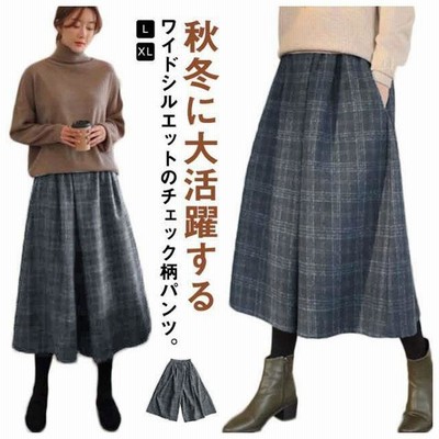 ◆FENNEL◆プリーツデザインチェックパンツ　スカンツ　ガウチョパンツ　F ガウチョパンツ レディース 七分丈 スカーチョ 秋冬 チェック柄