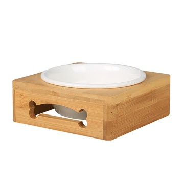 Catfeet 圓角碗(小陶瓷碗) 天然竹製碗架 易清潔白陶瓷 碗架墊高器皿  原木色 + 白色  1個