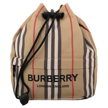 BURBERRY 巴寶莉   字母標誌條紋手挽帶抽繩小水桶包(深卡其)