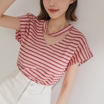 百搭橫條套脖T恤-粉【KT223101】