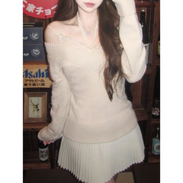 2024爆款洋氣獨特別致v領毛衣內搭打底針織衫女秋冬季設計感上衣